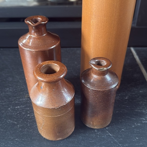 Stoneware Ink Antique English Stoneware Pinch Bottles Bud Vase Shelf Decor - Picture 12 of 15